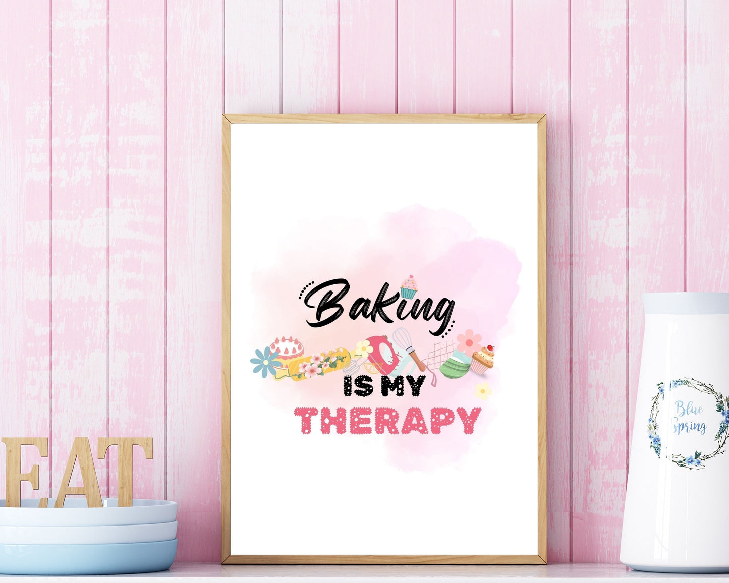 Baking Therapy, Whimsical Baking Watercolor, Kitchen Wall Decor, Quirky Gift for Bakers, Housewarming Gift, Aesthetic Wall Art, Colorful Kitchen Art