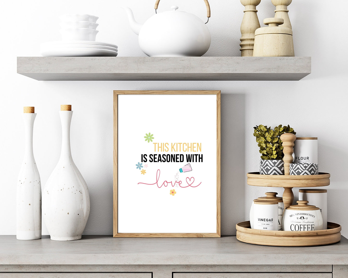 This Kitchen is Seasoned With Love Quote Wall Art | Fun Kitchen Decor | Housewarming Gift Ideas, Funky Wall Art, Printable Wall Art |