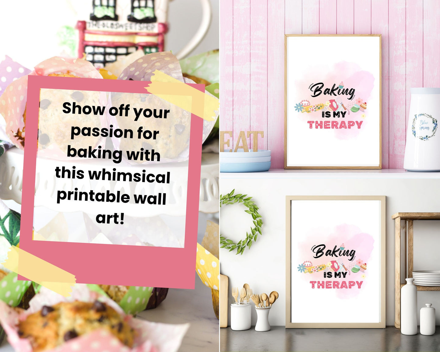 Baking Therapy, Whimsical Baking Watercolor, Kitchen Wall Decor, Quirky Gift for Bakers, Housewarming Gift, Aesthetic Wall Art, Colorful Kitchen Art