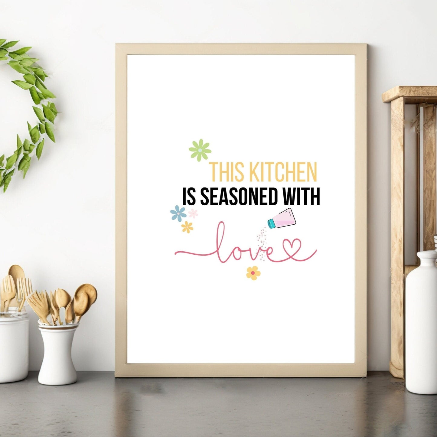 This Kitchen is Seasoned With Love Quote Wall Art | Fun Kitchen Decor | Housewarming Gift Ideas, Funky Wall Art, Printable Wall Art |