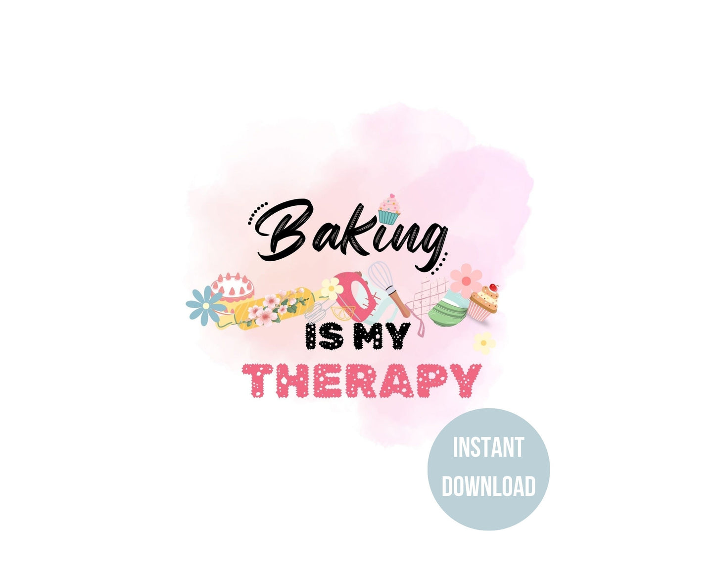 Baking Therapy, Whimsical Baking Watercolor, Kitchen Wall Decor, Quirky Gift for Bakers, Housewarming Gift, Aesthetic Wall Art, Colorful Kitchen Art