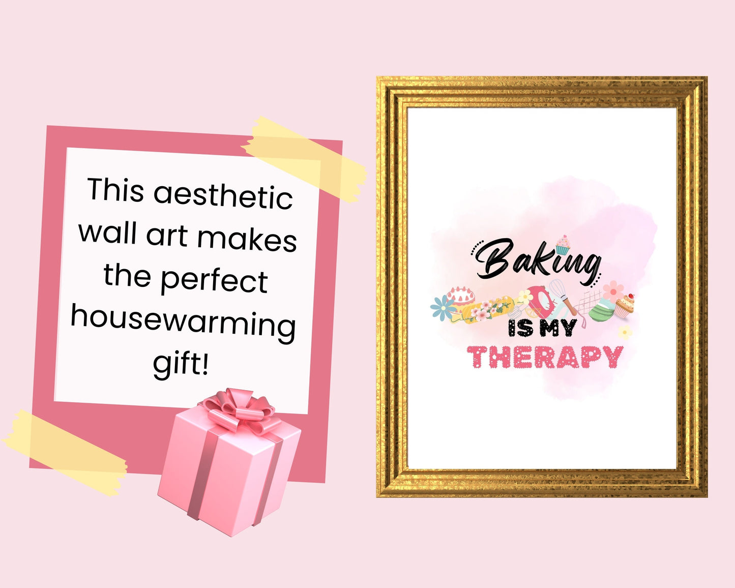 Baking Therapy, Whimsical Baking Watercolor, Kitchen Wall Decor, Quirky Gift for Bakers, Housewarming Gift, Aesthetic Wall Art, Colorful Kitchen Art