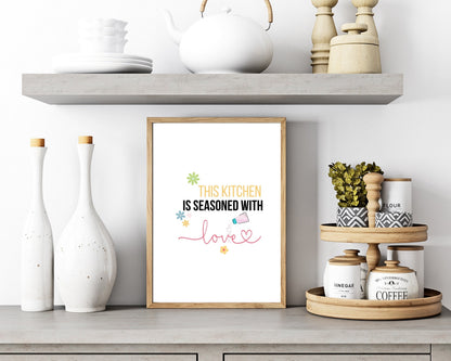 This Kitchen is Seasoned With Love Quote Wall Art | Fun Kitchen Decor | Housewarming Gift Ideas, Funky Wall Art, Printable Wall Art |
