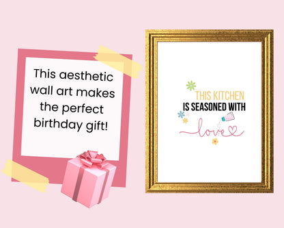 This Kitchen is Seasoned With Love Quote Wall Art | Fun Kitchen Decor | Housewarming Gift Ideas, Funky Wall Art, Printable Wall Art |