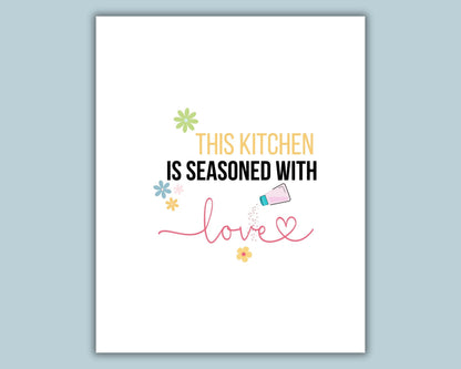 This Kitchen is Seasoned With Love Quote Wall Art | Fun Kitchen Decor | Housewarming Gift Ideas, Funky Wall Art, Printable Wall Art |
