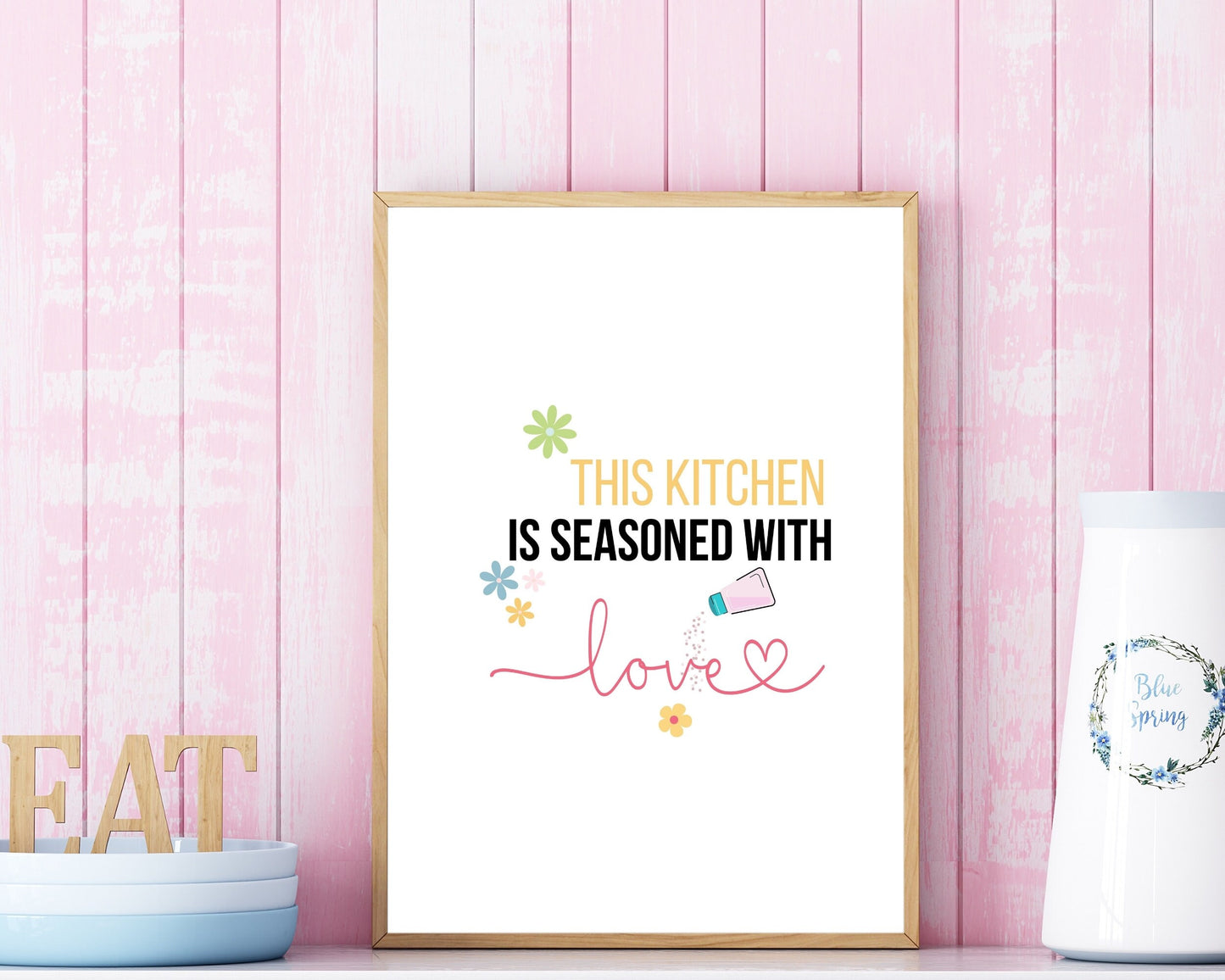 This Kitchen is Seasoned With Love Quote Wall Art | Fun Kitchen Decor | Housewarming Gift Ideas, Funky Wall Art, Printable Wall Art |